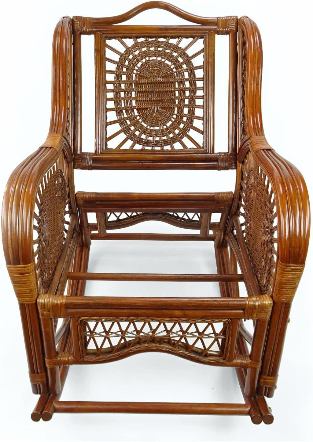 Malibu Rocking Handmade Lounge Chair ECO Natural Wicker Rattan Colonial Color with Cream Cushion, Indoor ONLY