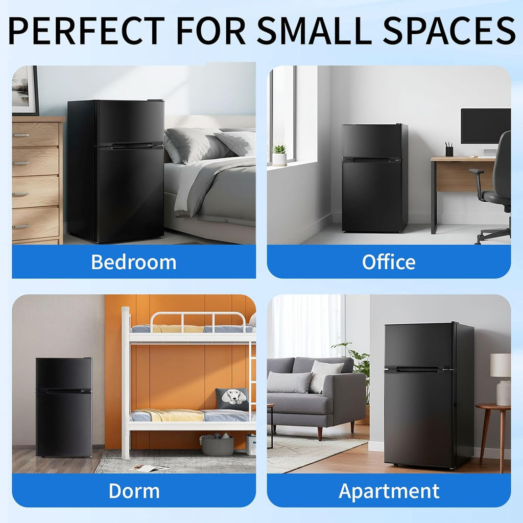DOGHLY 3.2 Cu.Ft Mini Fridge with Freezer, 2 Door Compact Refrigerator with 3 Adjustable Thermostat, Low Noise, Removable Shelf, Small Refrigerator for Dorm, Office, Bedroom, Black