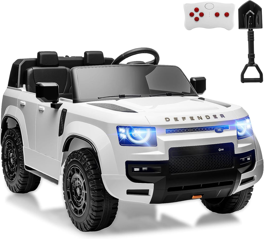 MINIATURE MOTORS 24V Ride on Toys for Big Kids, 2-Seater Toddlers Licensed Electric Car Remote Control, 3.7mph Max Speed, Bluetooth Music, Shovel, Seat Belt, 4-Wheeler Suspension, Boy Girl Gift-White