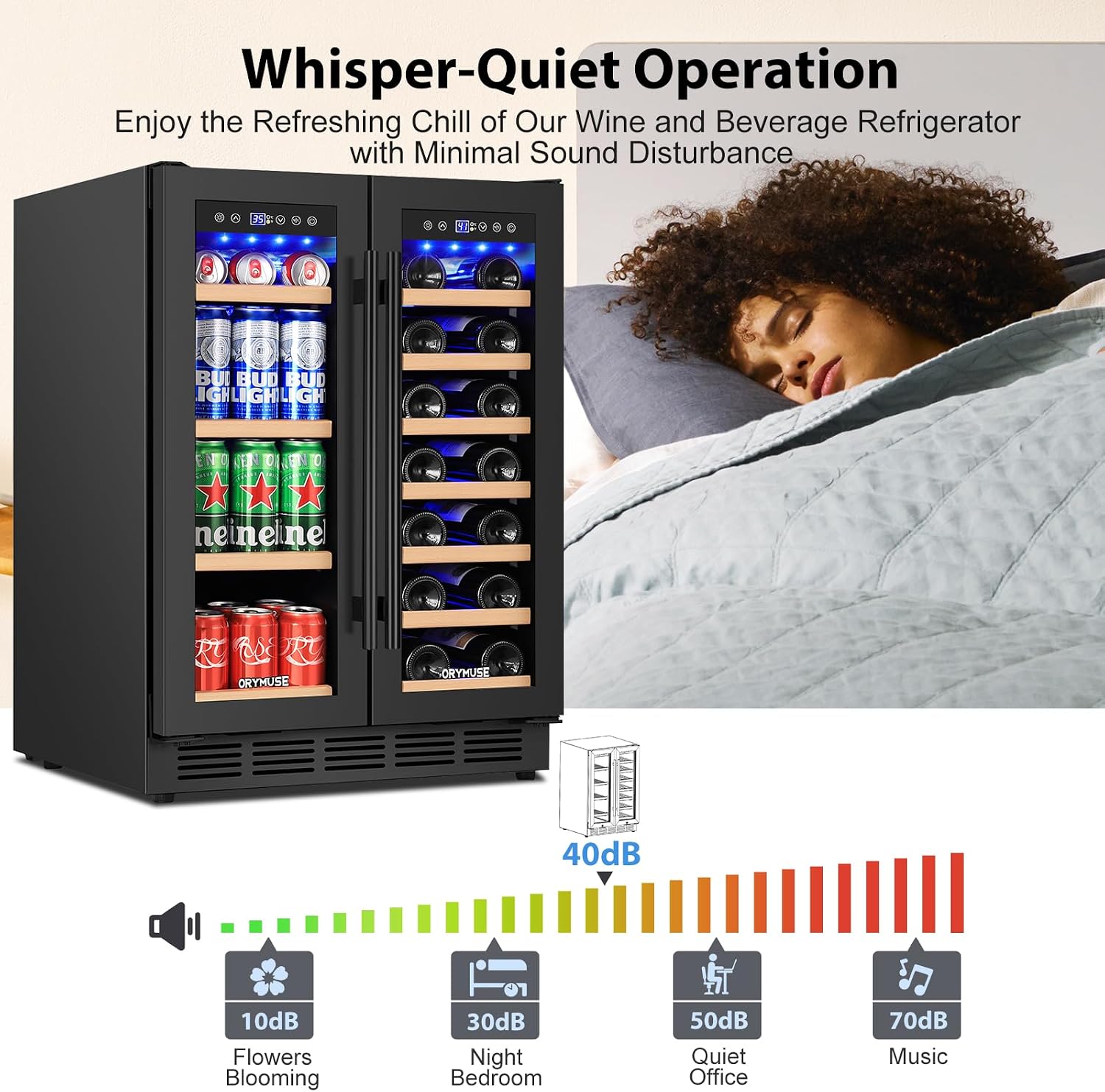 24' Dual Zone Wine & Beverage Refrigerator – Under Counter Cooler with Upgraded Cooling & Blue LED Light, Hold 20 Bottles and 88 Cans Large Capacity Wine Fridge, Built-In or Freestanding – Black