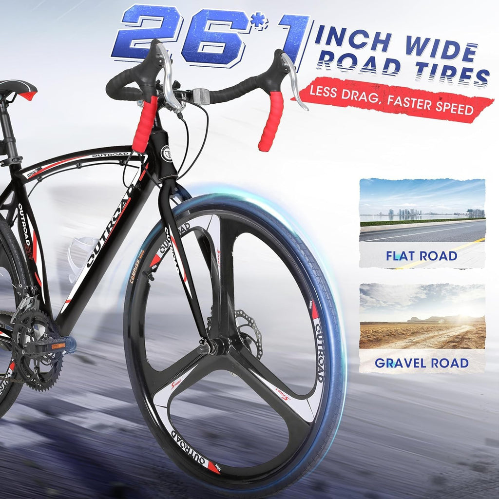 Road Bike 14-21Speed 700C Wheel with Light Aluminum Alloy Frame Commuter Bicycle with Dual Disc/V Brakes for Women and Men Black,White,Blue,Red