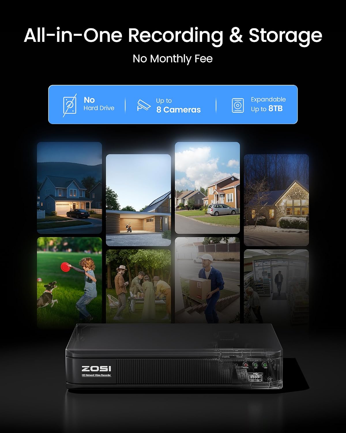 ZOSI H.265+ 3K 5MP Lite AI Home Security Camera System with Human Vehicle Detection, 8 CH CCTV DVR and 4 x 1080p Bullet Camera Outdoor Indoor, 80ft Night Vision, Remote Access, Motion Alerts (No HDD)