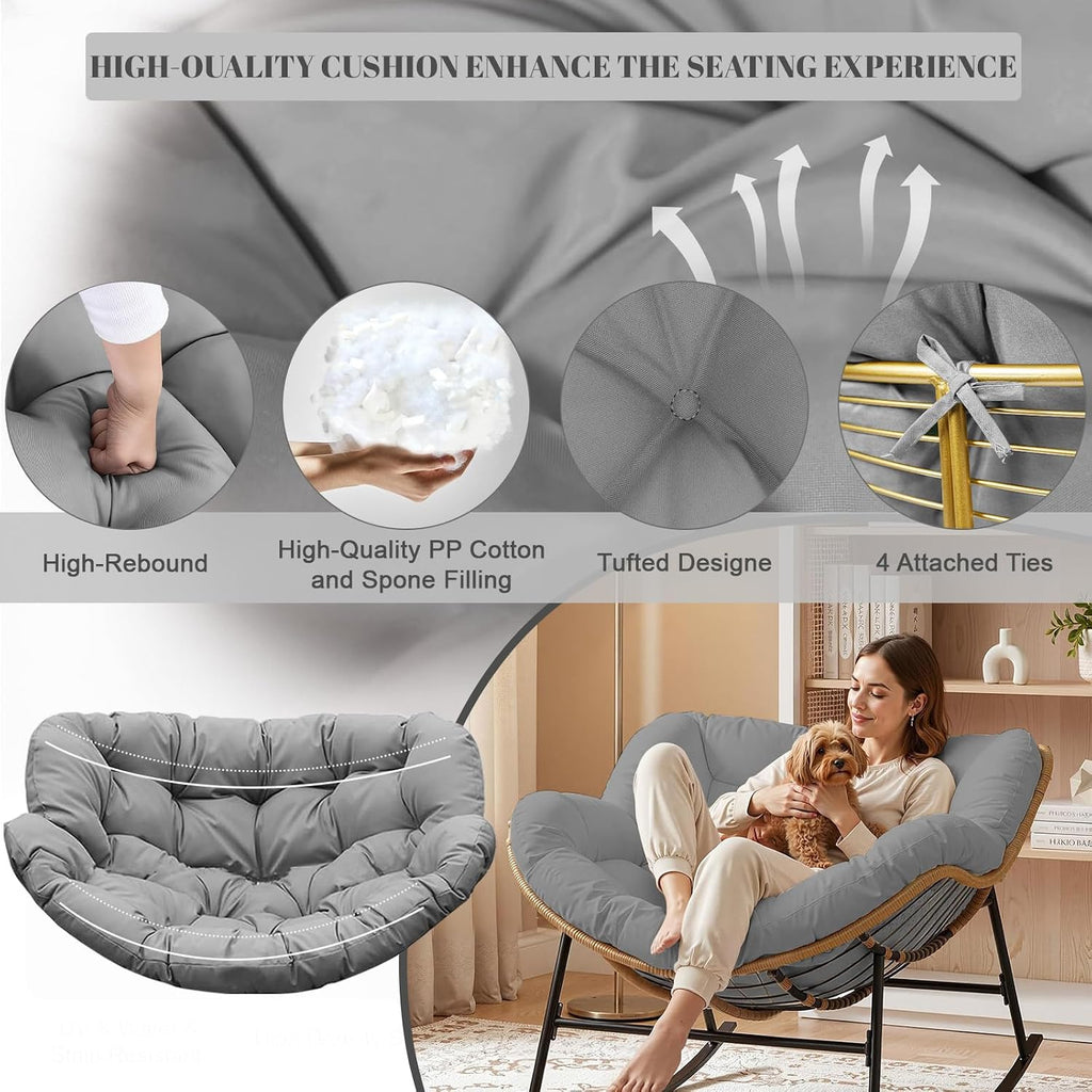 Thickened Waterproof Papasan Rocking Chair Cushion, 6.3'' Patio Egg Chair Pad with Ties, Outdoor/Indoor Rattan Hammock Cushions for Porch, Garden, Balcony(Only cushion no chair) (French Grey)