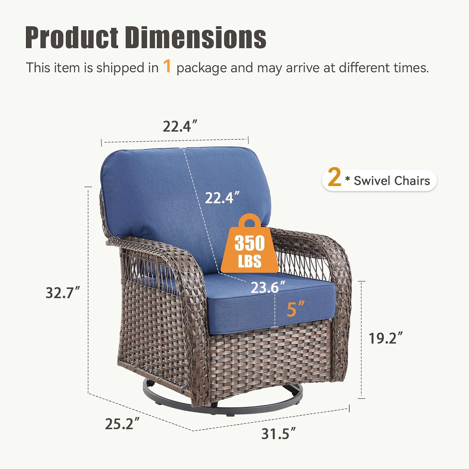 Wicker Swivel Rocker Patio Chairs, Patio Wicker Chairs Swivel Rocker Set of 2 All Weather Glider Rocking Chair Outdoor Conversation Furniture Set for Deck Porch Garden Backyard, Blue