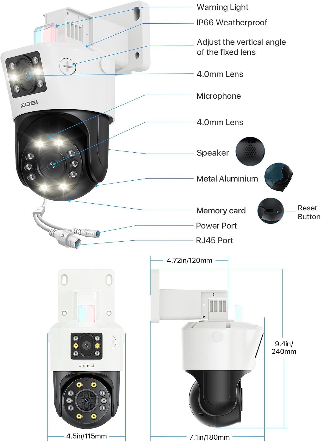 ZOSI 4K Dual-Lens PoE Security Camera System, 4 x 4K 8MP Pan/Tilt (2x4MP) PoE 360 Camera Outdoor, Person/Vehicle Detect, Spotlight Siren, Color Night Vision, 8CH 8MP NVR with 2TB HDD (16CH Expandable)