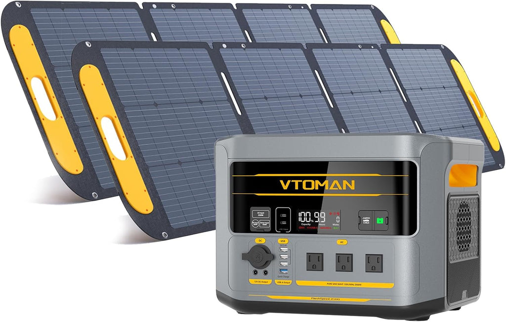 VTOMAN FlashSpeed 2400 Portable Power Station With 2x 200WPro solar panel, 1408Wh LiFePO4 (LFP) Battery, Full Charge in 58 Min,2400W(Peak 3200W) Solar Generator for Home Backup Power, Camping & RVs