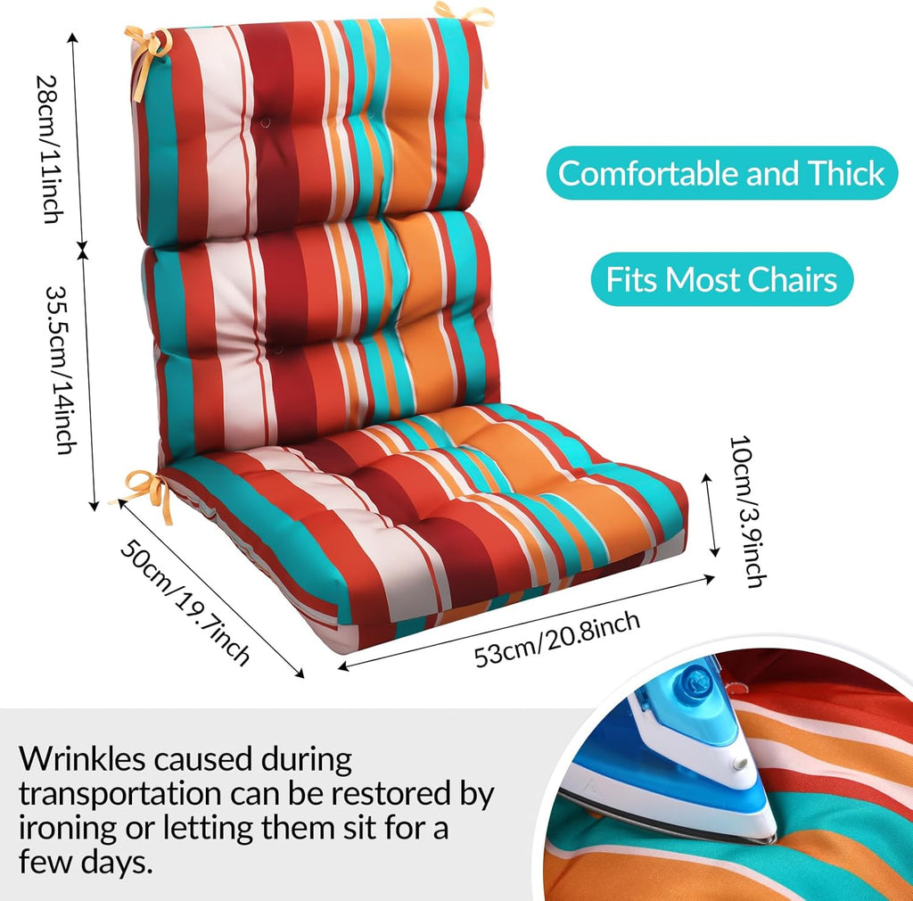 6 Pack High Back Outdoor Chair Cushions Bulk Waterproof Indoor Outdoor Chair Cushion Seat and Back Rocking Chair Cushion Thickened Patio Chair Pad for Indoor and Outdoor (Colorful Strip)