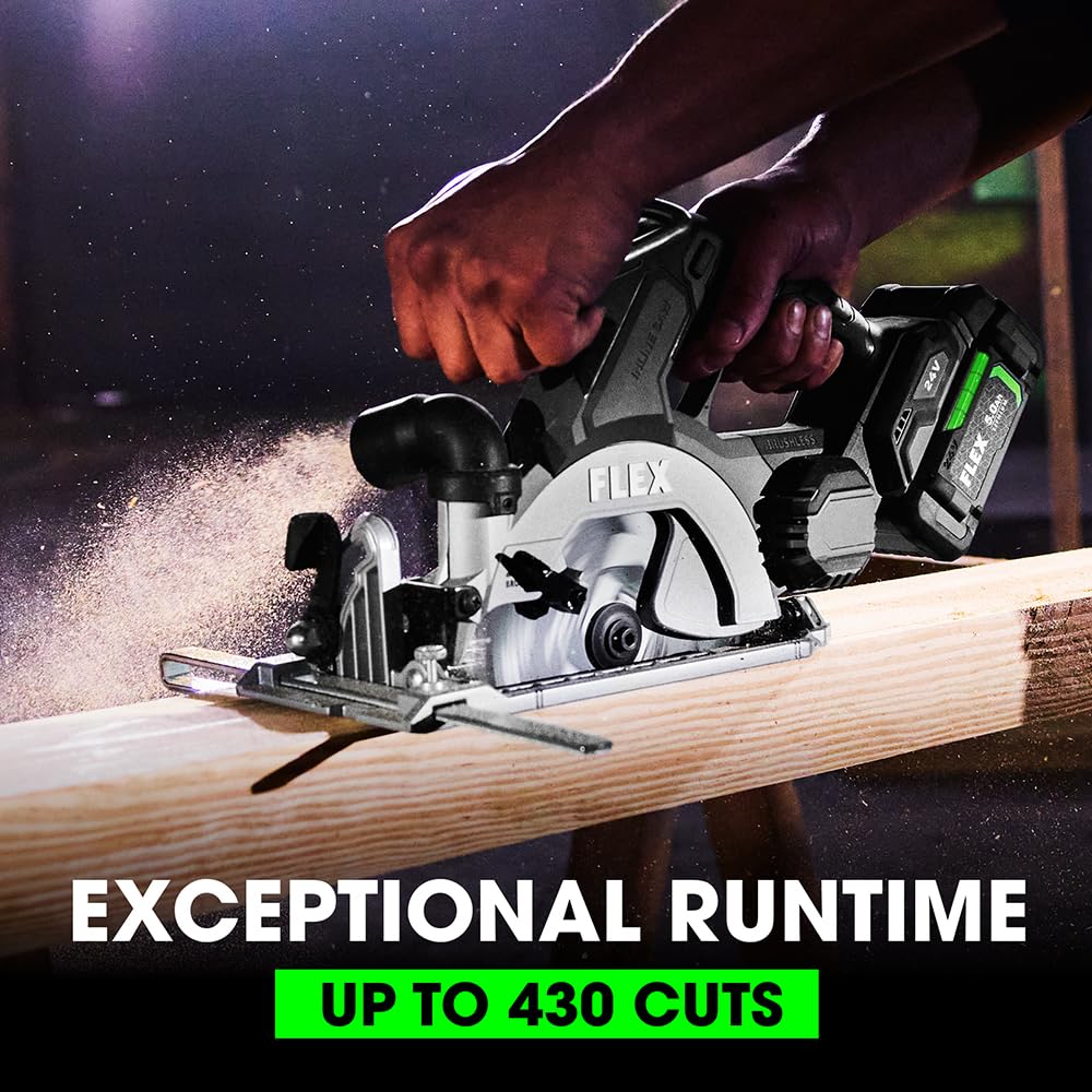 FLEX 24V Brushless Cordless 6-1/2-Inch In-Line Circular Saw Kit with 5.0Ah Lithium Battery and 160W Fast Charger - FX2131A-1C