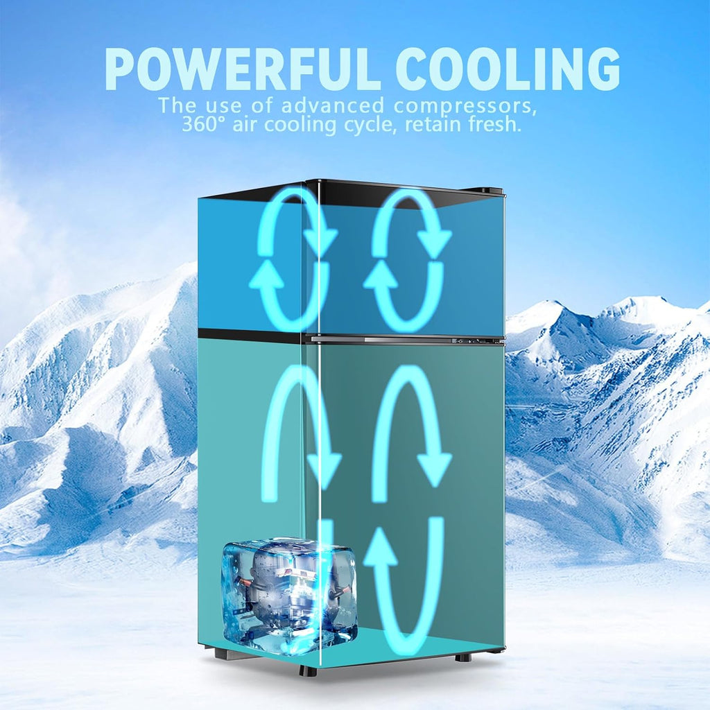 Fridge with Freezer Refrigerator Freezer Double Doors 7 Modes Temp Suit for Apartment Bedroom Office Dark Gray