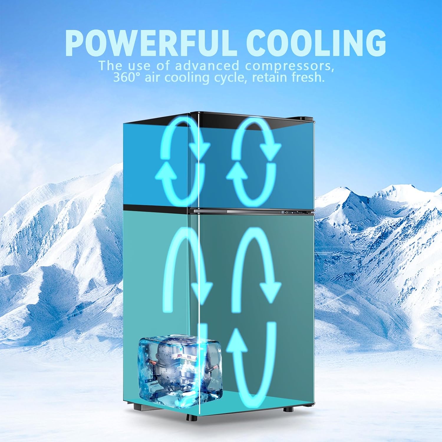 Fridge with Freezer Refrigerator Freezer Double Doors 7 Modes Temp Suit for Apartment Bedroom Office Dark Gray
