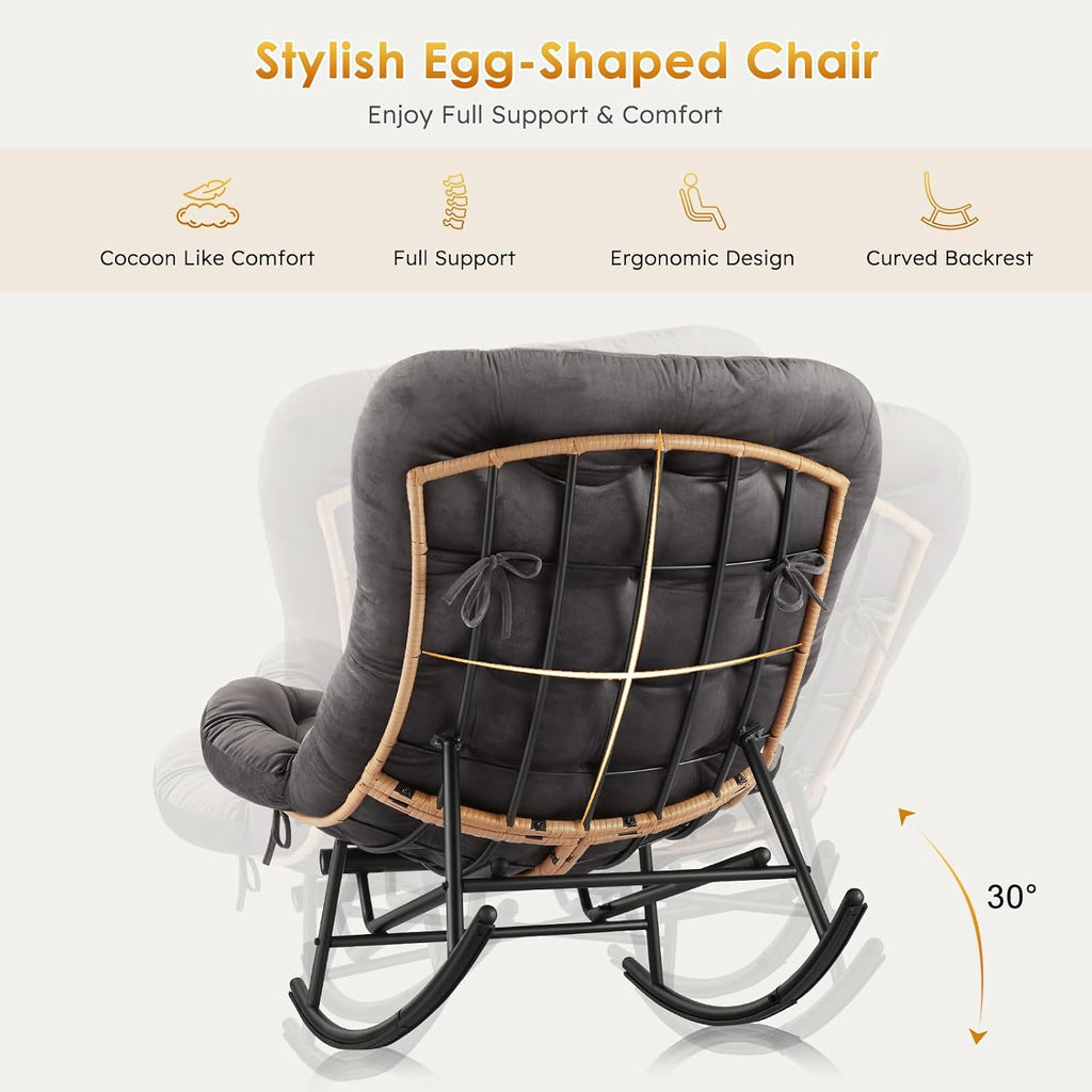 Takywep Rocking Chair - Oversized Outdoor Rocking Chairs with Footrest, Indoor Papasan Rocker Egg Chair for Bedroom, Living Room, Porch, Garden, Lawn (Dark Grey-Flannel)