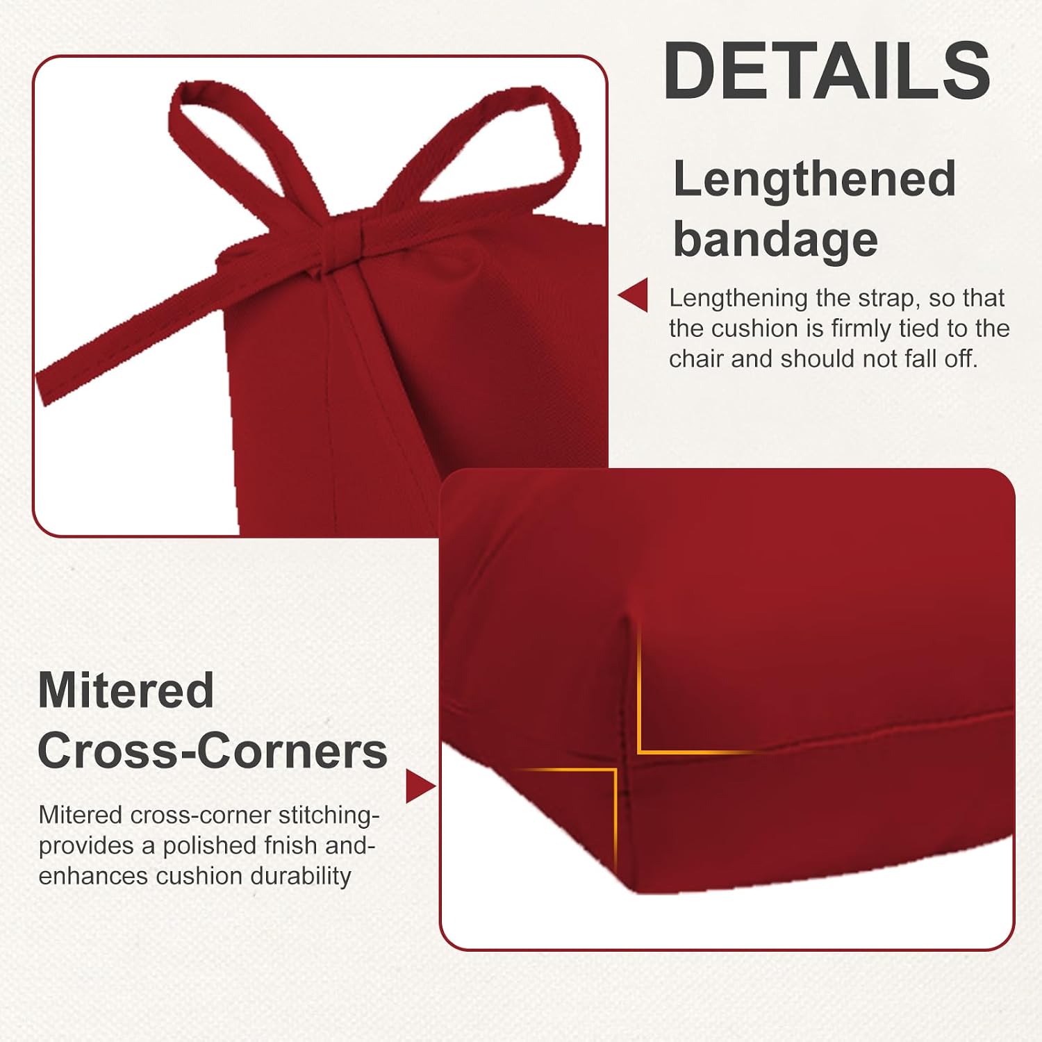 Outdoor High Back Chair Cushions 2-Pack, 44'x22'x 4' Fade-Resistant Waterproof Tufted Pads with Ties for Patio Rocking & Adirondack Chairs (Red)