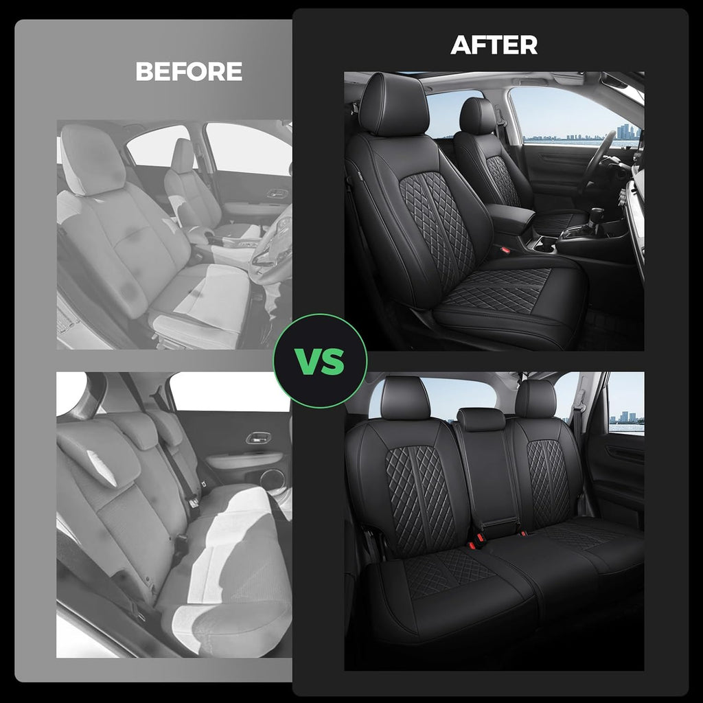 for Honda HRV Seat Covers 2019 2020 2021 2022 Sport EX EXL Touring, Custom Fit Car Seat Cover Full Set, Luxury Leather HR-V Seat Protector, Waterproof SUV Interior Cushions Accessories, Black