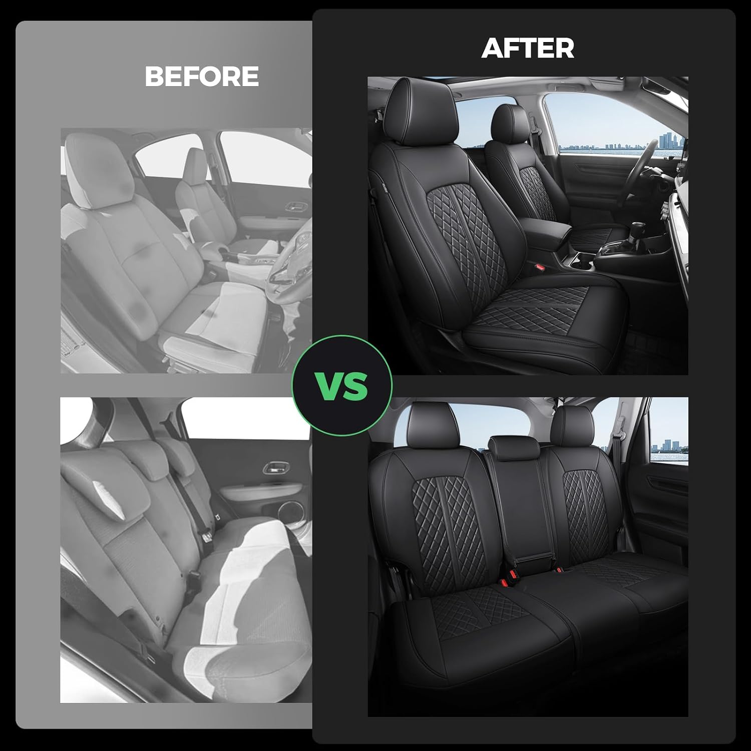 for Honda HRV Seat Covers 2019 2020 2021 2022 Sport EX EXL Touring, Custom Fit Car Seat Cover Full Set, Luxury Leather HR-V Seat Protector, Waterproof SUV Interior Cushions Accessories, Black