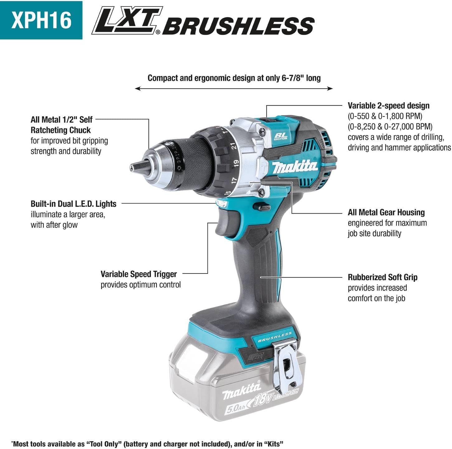 Makita XT296SMR 18V LXT® Lithium-Ion Brushless Cordless 2-Pc. Combo Kit (2.0Ah/4.0Ah)