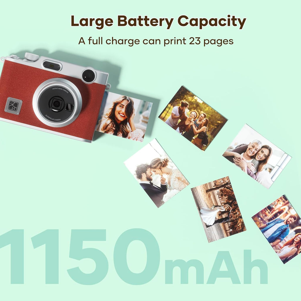 iDPRT Hanin Instant Film Camera, Instant Print Camera, Instant Digital Camera Wireless Bluetooth Photo Printer (2x3 inches) 10 Sheets, Brown