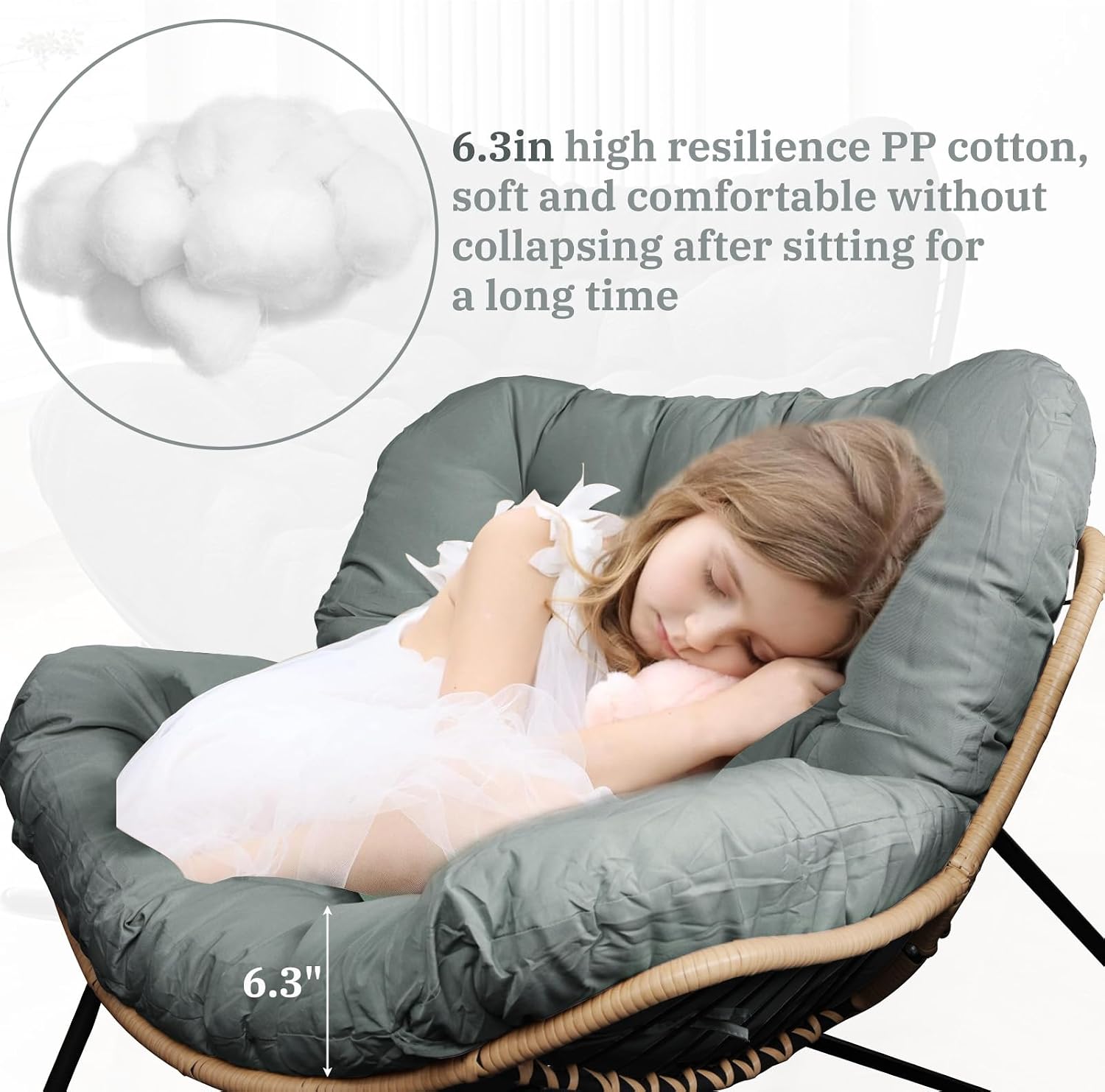 Outdoor Papasan Chair Cushion, 6.3in Rocking Chairs Cushion, Waterproof Patio Egg Chair Cushions for Indoor Outdoor Garden, Porch, Balcony (Light Gray)