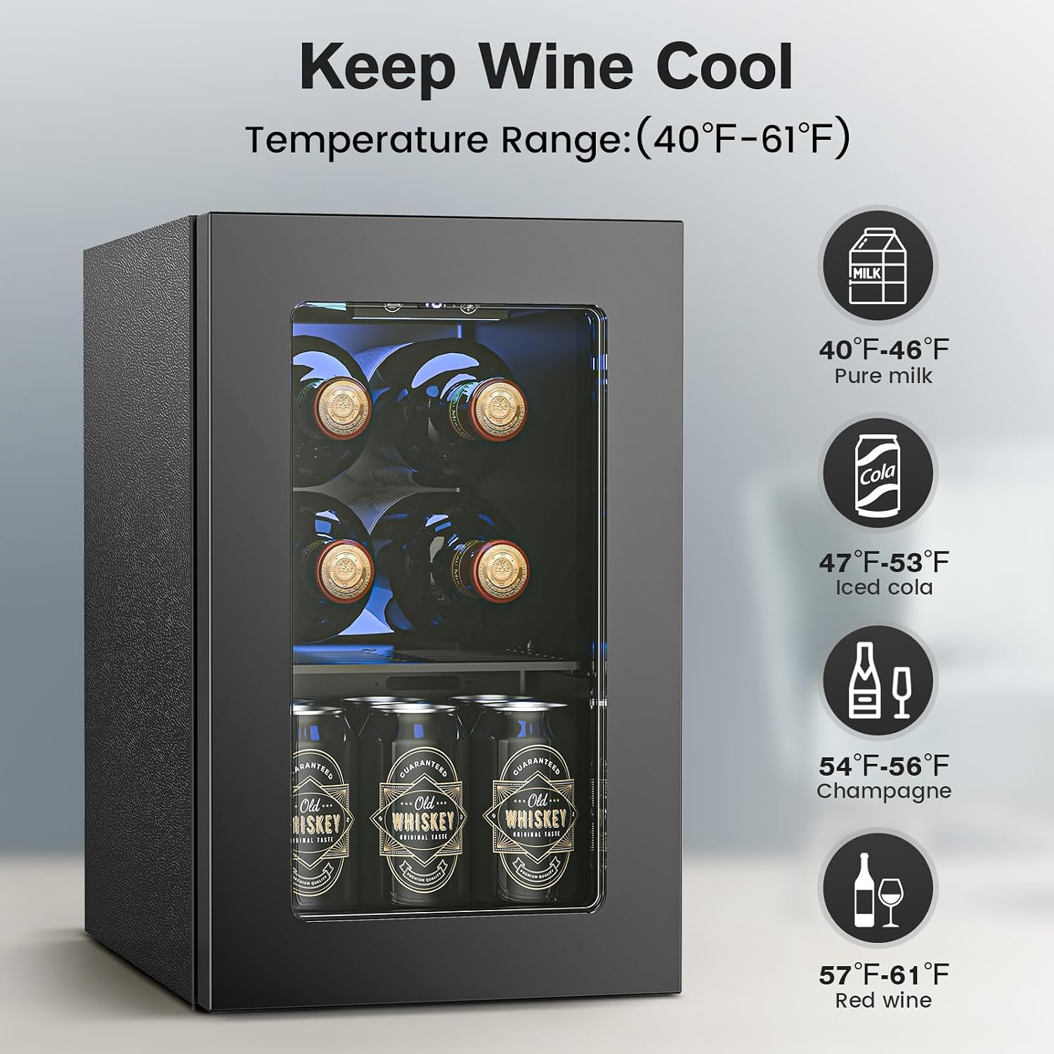 Electactic Wine Fridge Freestanding Counter-top, 24 Cans Wine Cellar Drink Cooler for Soda, Canned Beer, Adjustable Digital Temperature Control for Home Dorm Office, Black