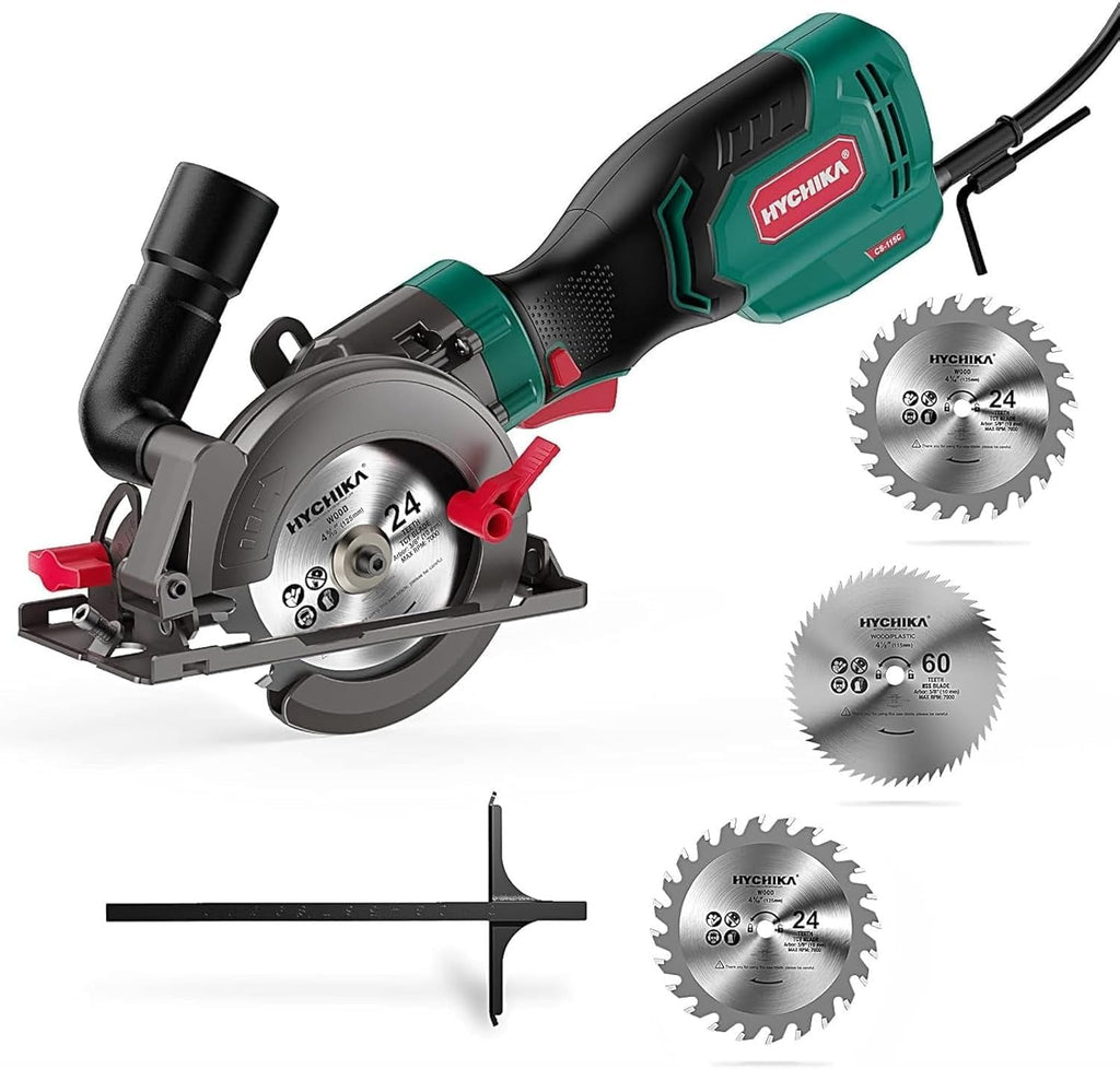 2 Sets of 6.2A Mini Circular Saw with 3 Blades (4-1/2'), Compact Hand Saw Max 1-7/8' Cutting Depth, 3500RPM, Rubber Handle & 10ft Cord for Wood, Metal, Plastic, Tile,2-Power Tool Set Combo Kit