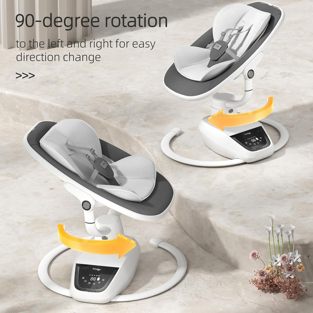 Trimigo Baby Swings for Infants to Toddler, 180° Adjustable 3D Electric Baby Swing, Remote,5-Modes,4-Speed,3-Seat Height, 8 Melody, Newborn Swings,Infant Swings for Babies 0-12 Month (Grey)