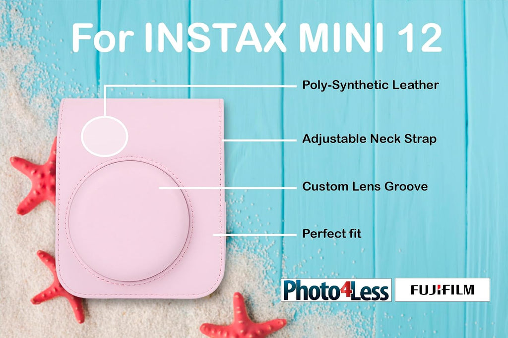 Fujifilm INSTAX Mini 12 Instant Film Camera (Blossom Pink) + Fuji Single Pack - 10 Prints Protective Case Pink Photo Album Travel Stickers Bundle!