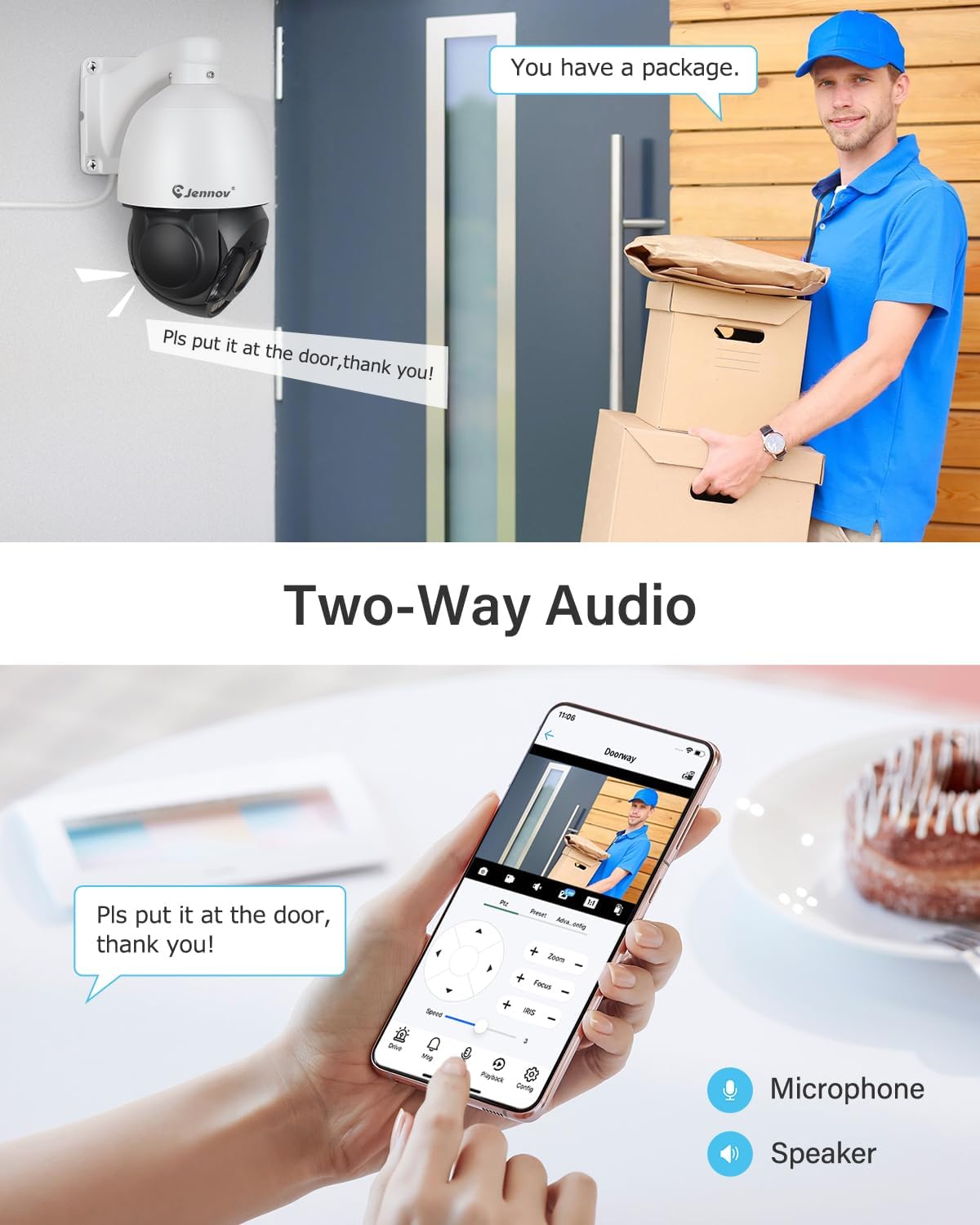 Jennov 6MP PoE IP Camera Outdoor with Pan Tilt 20X Optical Zoom, 360 Speed Dome PTZ Security Camera with 160ft IR Night Vision, Spotlights Color Night Vision, Human Detection, Onvif Compatible