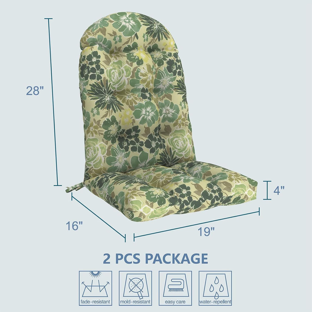 LVTXIII 2 Pack Outdoor Adirondack Chair Cushions, 44x19x4 Inch Water Repellent Patio Cushions for Rocking Chairs, Thick Tufted High Back Seat Cushion Set, Green Rose