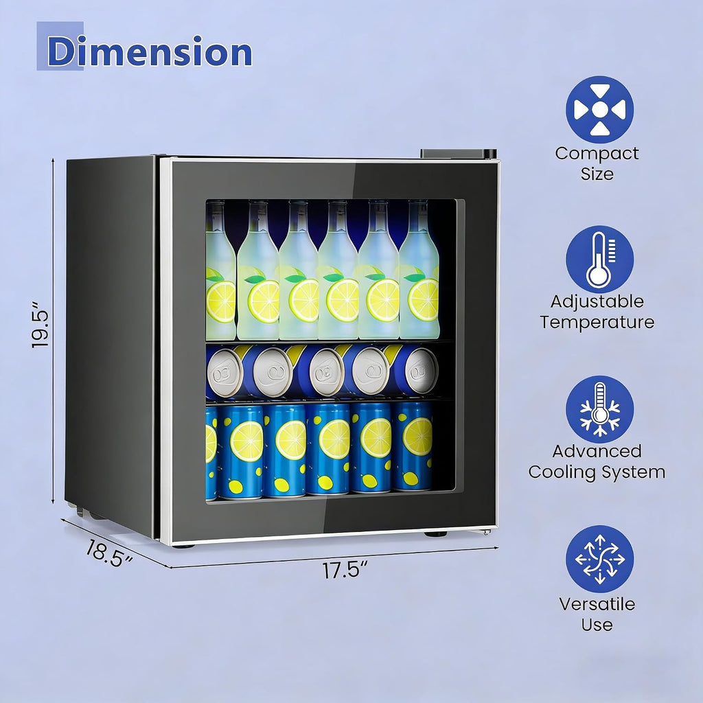 COSTWAY 60 Cans Beverage Refrigerator Cooler, Freestanding Mini Fridge with Glass Door & Removable Shelves, Small Beverage Drink Fridge for Soda Beer Wine, 1.6 Cu.Ft