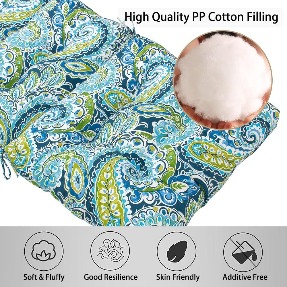 Magpie Fabrics Indoor Outdoor Tufted High Back Chair Cushion Set of 2, Waterproof All-Weather Deep Seating Rocking Chair Patio Chaise Lounge Sun Lounger Chair Cushions(Paisley Lapis Green)
