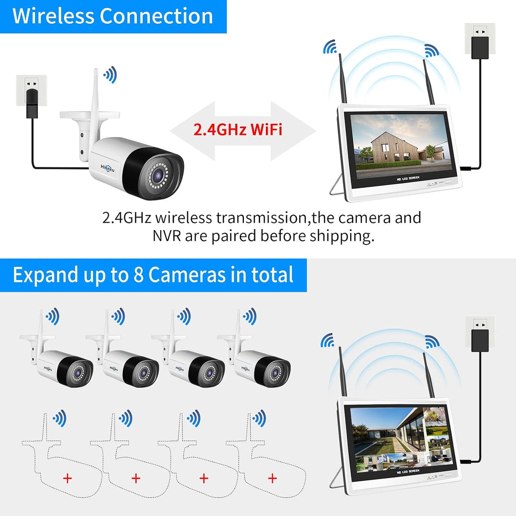 Hiseeu 5MP Wireless Security Camera System with 12' LCD Monitor, 3TB HDD, 10CH 8MP NVR, 2-Way Audio, Color Night Vision, Motion Detection, 24/7 Recording, Expandable Home CCTV Kit, Plug & Play