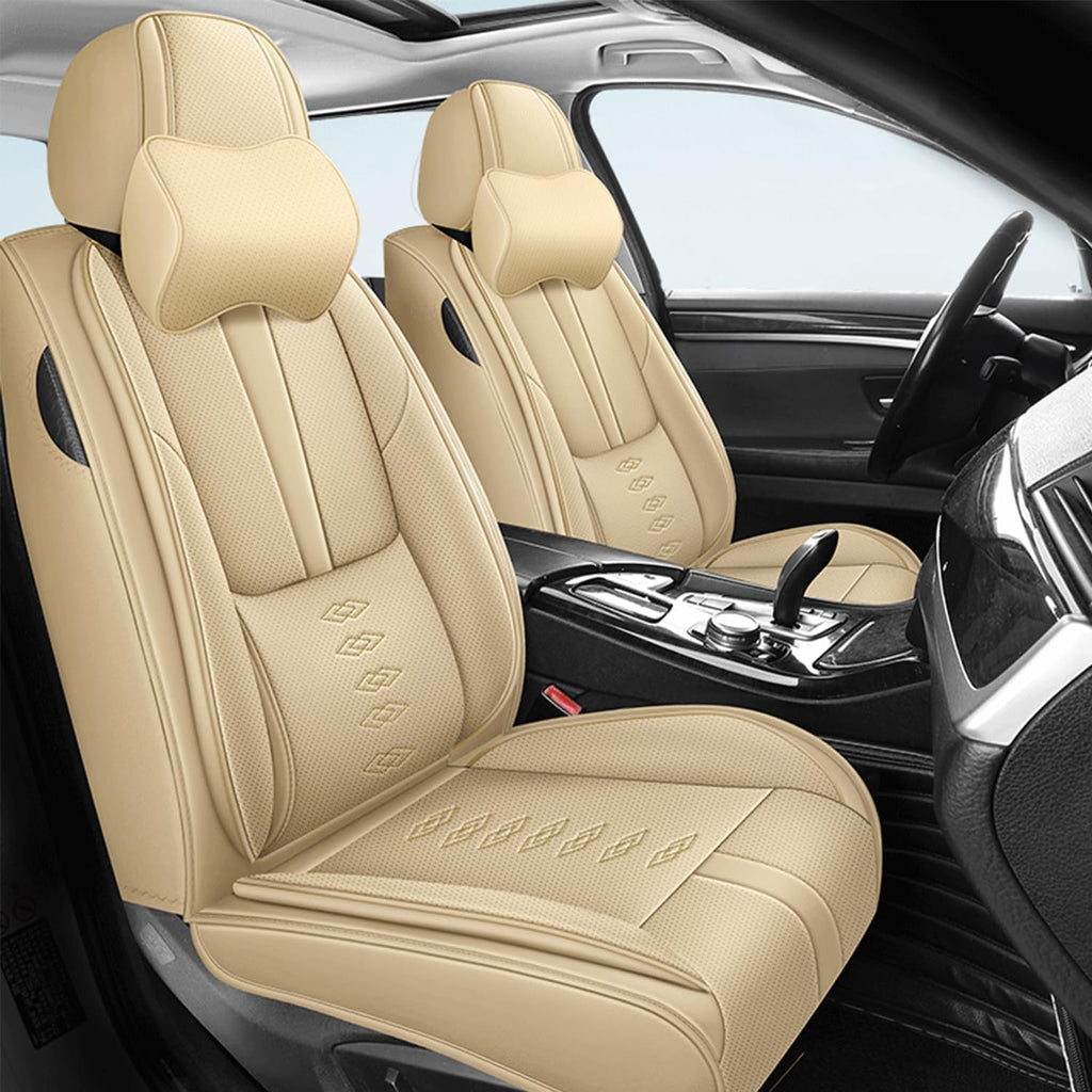 Car Seat Covers for Journey,for Dodge Journey 2009-2020,Leather Front Seat Covers,Airbag-Compatible Car Seat Protectors,Waterproof Seat Cover for Cars(Beige,2PCS/with Pillows)