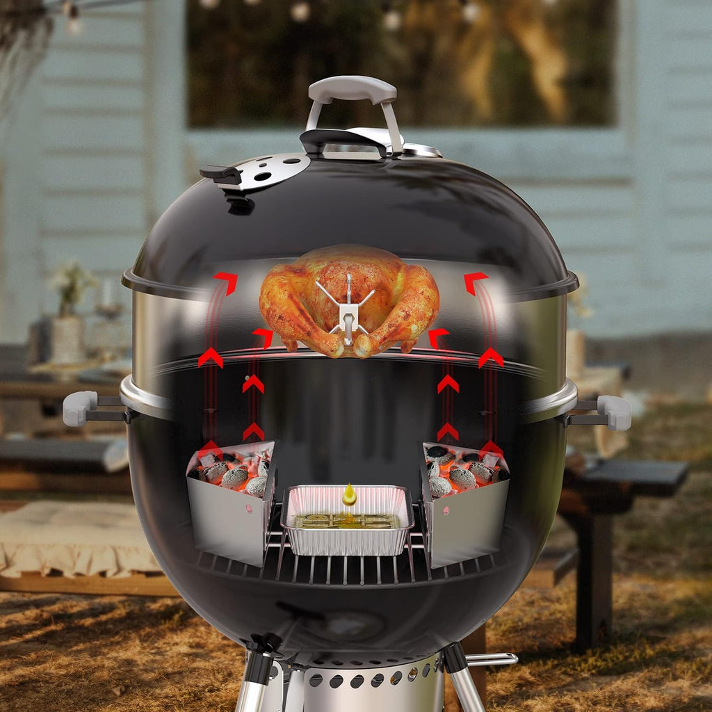 onlyfire Upgrade Stainless Steel Rotisserie Ring Kit for Weber 22-inch Kettle Charcoal Grills, Comes with Charcoal Baskets and 10 Pack Drip Pans