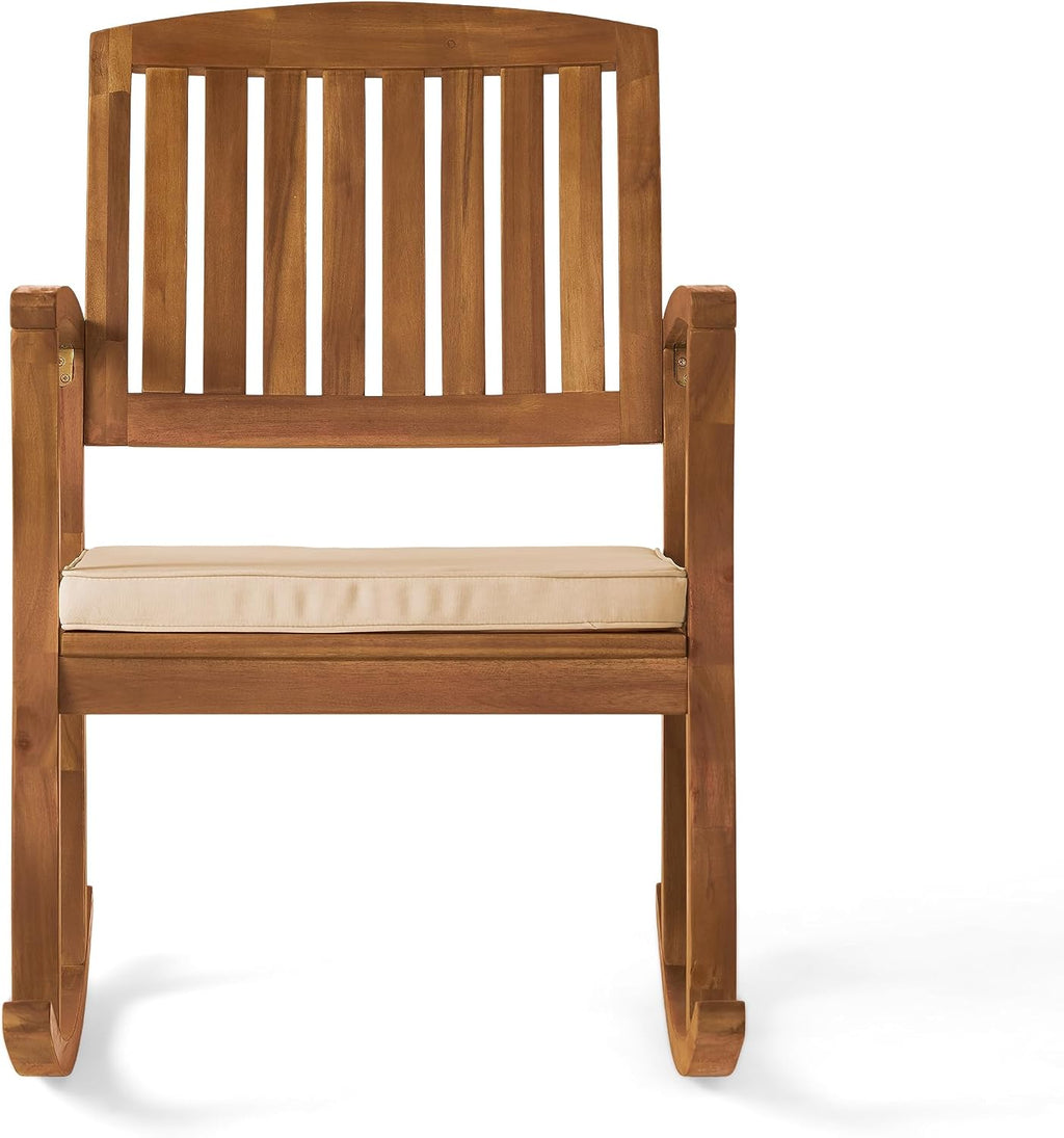 Christopher Knight Home Selma Acacia Rocking Chairs with Cushions, 2-Pcs Set, Teak Finish