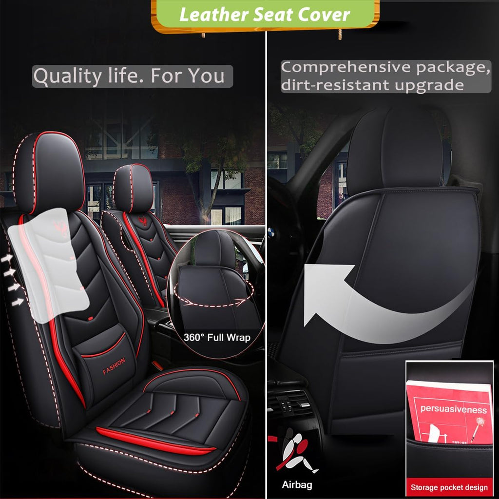 Car Seat Covers Full Set for Hyundai Accent 2018-2022 Leather Seat Covers, Waterproof Non-Slip Breathable Wear Seat Cover, Car Seat Protector Adapted Airbags（Standard, Beige）
