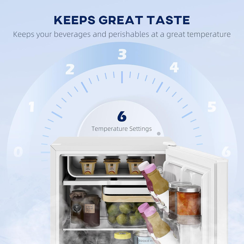 HOMCOM 2.5 Cu.Ft Mini Fridge with Freezer, Single Door Small Refrigerator with Adjustable Thermostat Energy-efficient Low Noise, Mini Refrigerator for Bedroom, Dorm, Office, White