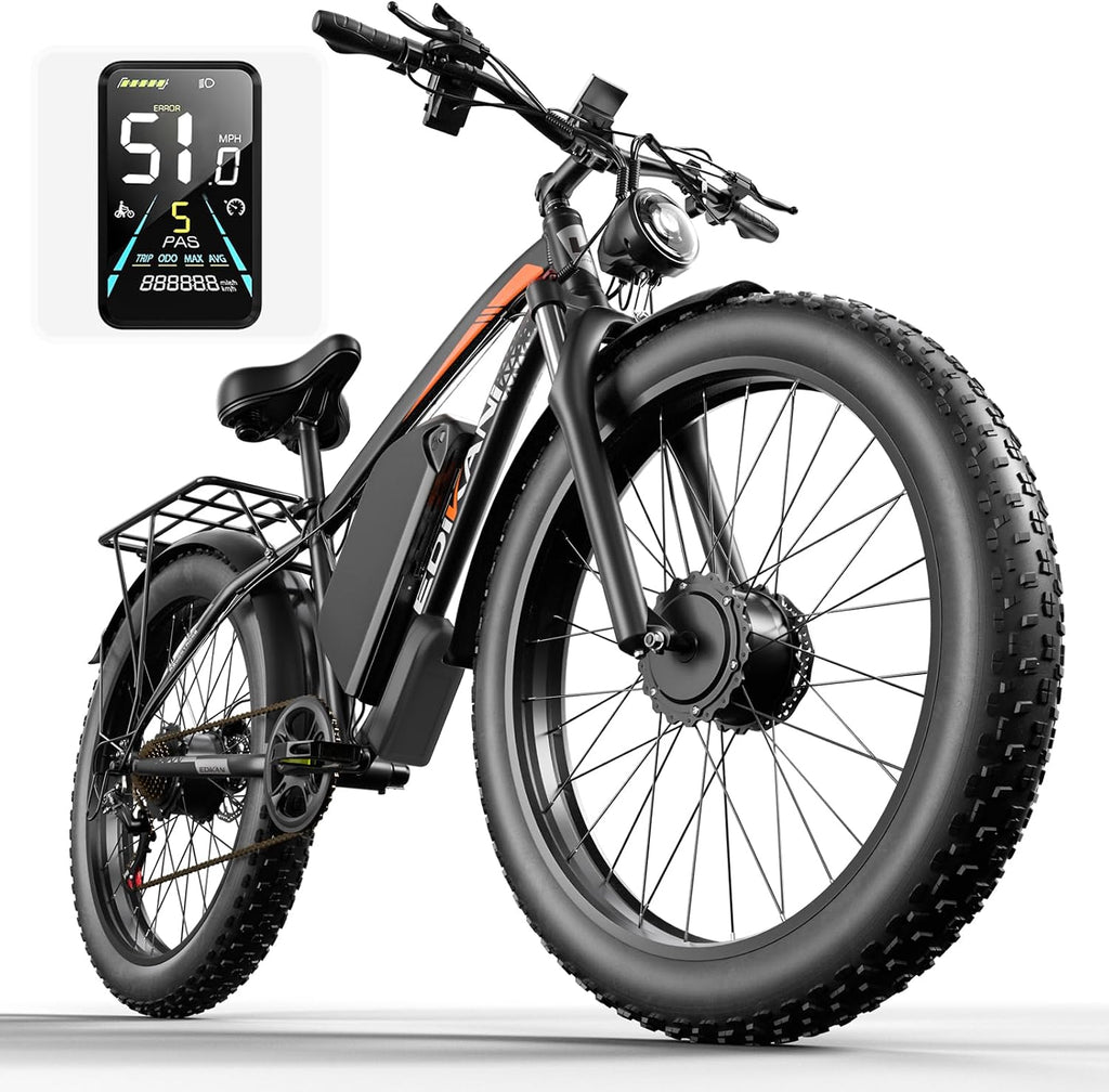 E Bikes for Adults Electric,51 MPH Fast Ebike Peak 6000W 36AH 52V 130 Miles Max, Dual Motor Electric Bike Fat Tire E Bike for Men, 26' Electric Bicycle for Snow Off-Road, Hydraulic Brakes, 7 Speed