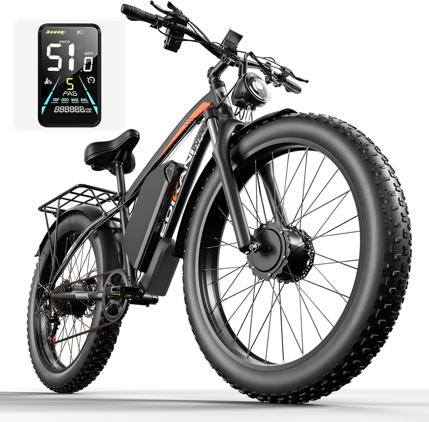 E Bikes for Adults Electric,51 MPH Fast Ebike Peak 6000W 36AH 52V 130 Miles Max, Dual Motor Electric Bike Fat Tire E Bike for Men, 26' Electric Bicycle for Snow Off-Road, Hydraulic Brakes, 7 Speed