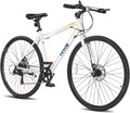 VEVOR Hybrid Bike, Lightweight Aluminum Frame Bike, 700c Wheel Men Women Hybrid Bicycle, Step-Over/Step-Through Adult Urban City Commuter Bikes, with 7/24 Speed, Alloy Adjustable Stem and Seat