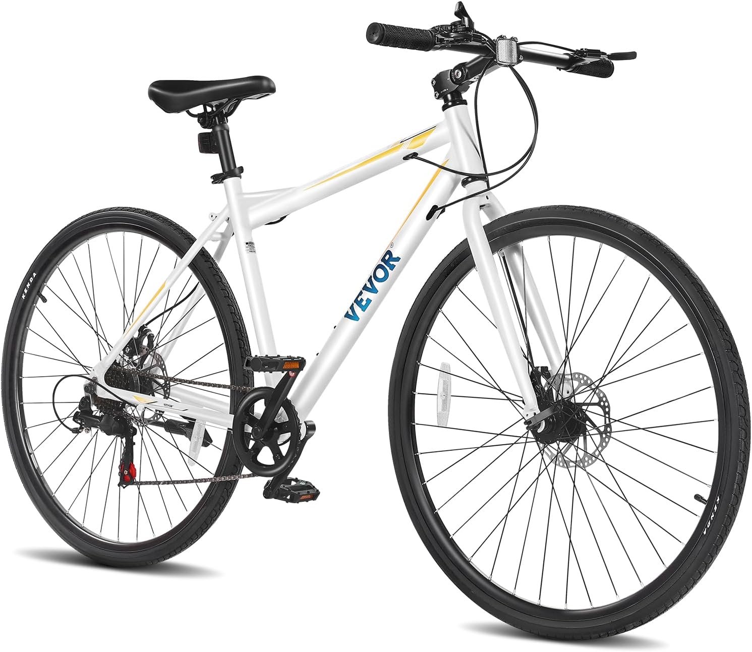 VEVOR Hybrid Bike, Lightweight Aluminum Frame Bike, 700c Wheel Men Women Hybrid Bicycle, Step-Over/Step-Through Adult Urban City Commuter Bikes, with 7/24 Speed, Alloy Adjustable Stem and Seat