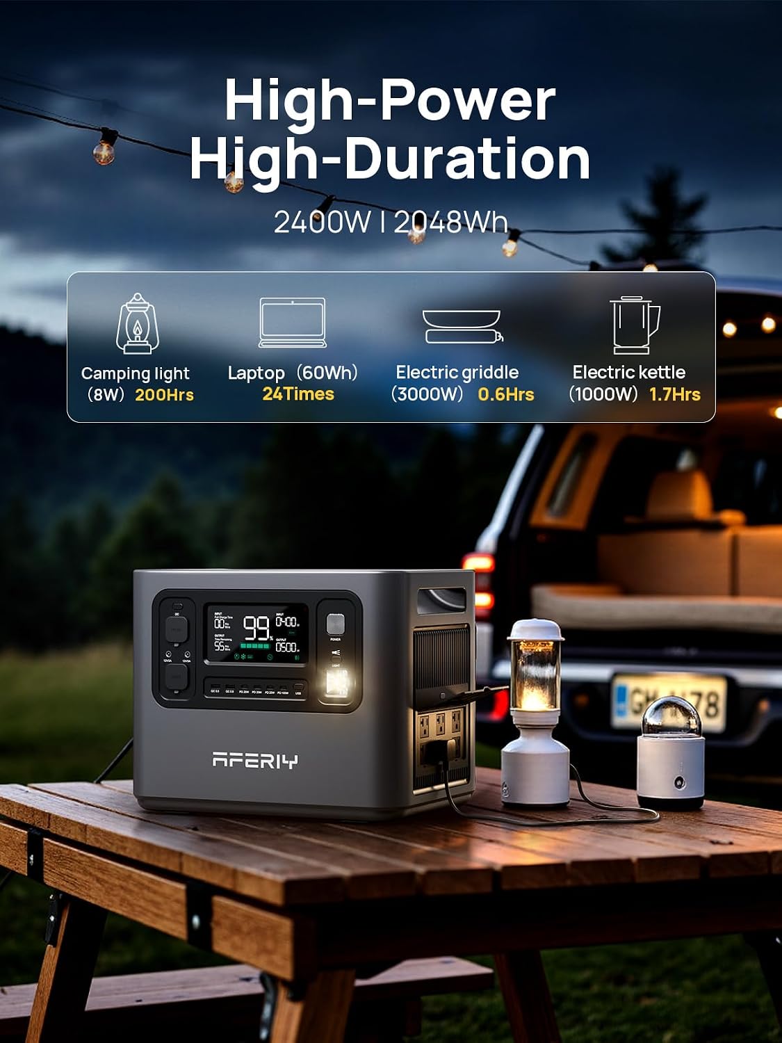 AFERIY P210 Portable Power Station & DC600 Charger (Ships Separately),2048Wh LFP Backup, 580W DC-DC Alternator Charger for Solar Generator, 4Hr Full Charge via Car, Ideal for Car Camping,RV Travel