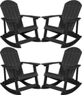 YEFU Outdoor Rocking Chair Set of 4,Adirondack Rocking Chair,Patio Rocker Chair with Wide Back,Oversized Rocker Chair Look Like Real Wood, for Lawn, Porch, Backyard, Indoor and Garden(Black)