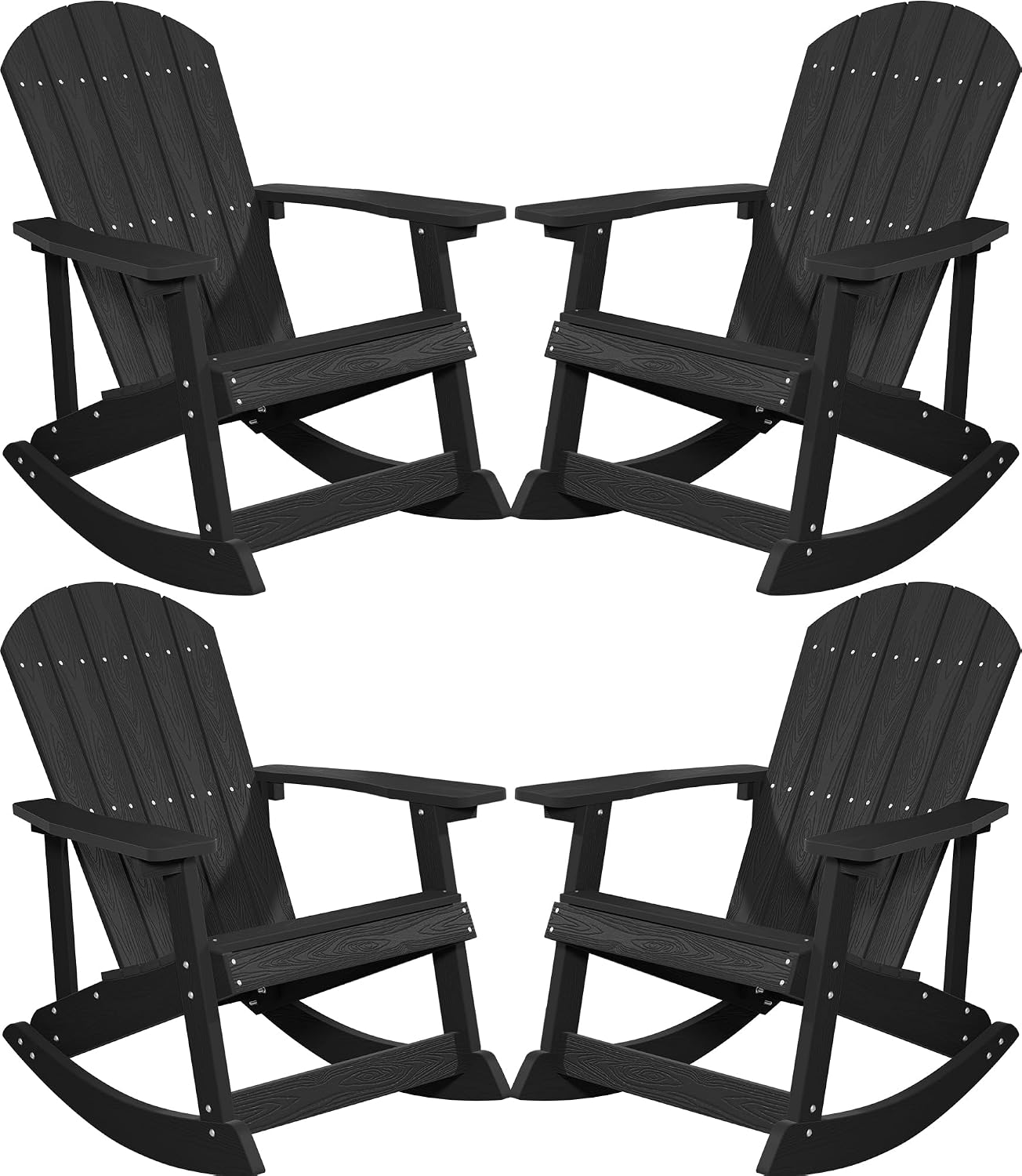 YEFU Outdoor Rocking Chair Set of 4,Adirondack Rocking Chair,Patio Rocker Chair with Wide Back,Oversized Rocker Chair Look Like Real Wood, for Lawn, Porch, Backyard, Indoor and Garden(Black)