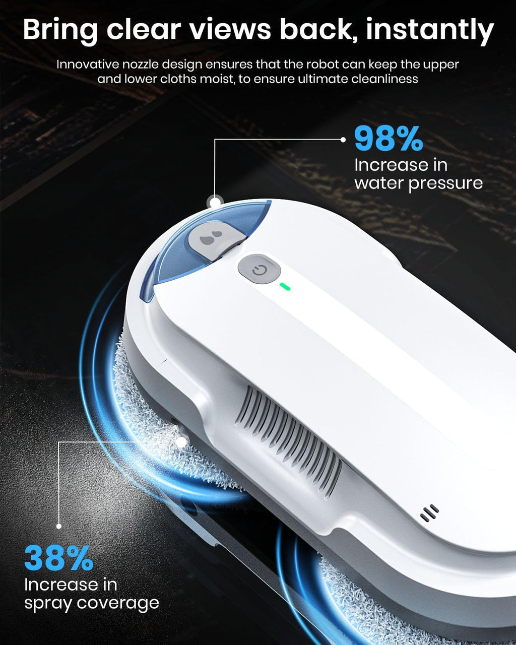 BNZ Smart Window Cleaning Robot, Twin Turbo & Dual Auto-Spray Window Cleaner with Multiple Safety System, AI Path Planning, Frameless Edge Detection, K1 (White)