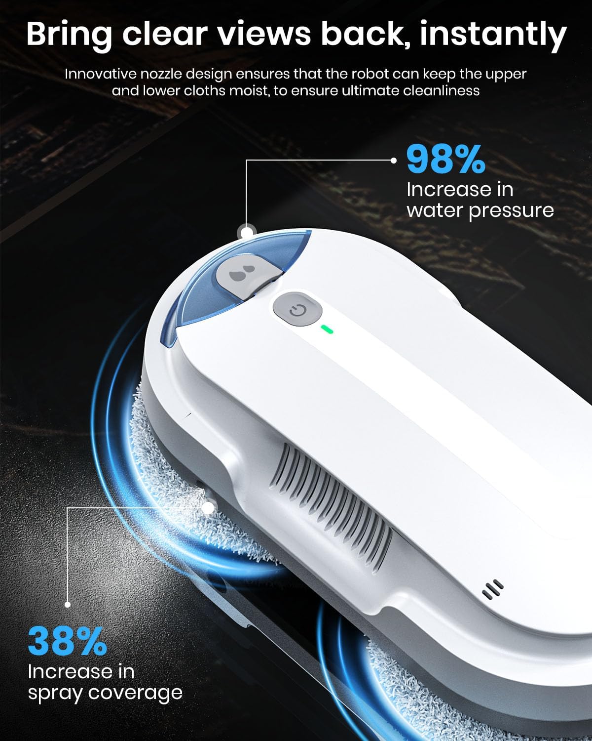 BNZ Smart Window Cleaning Robot, Twin Turbo & Dual Auto-Spray Window Cleaner with Multiple Safety System, AI Path Planning, Frameless Edge Detection, K1 (White)