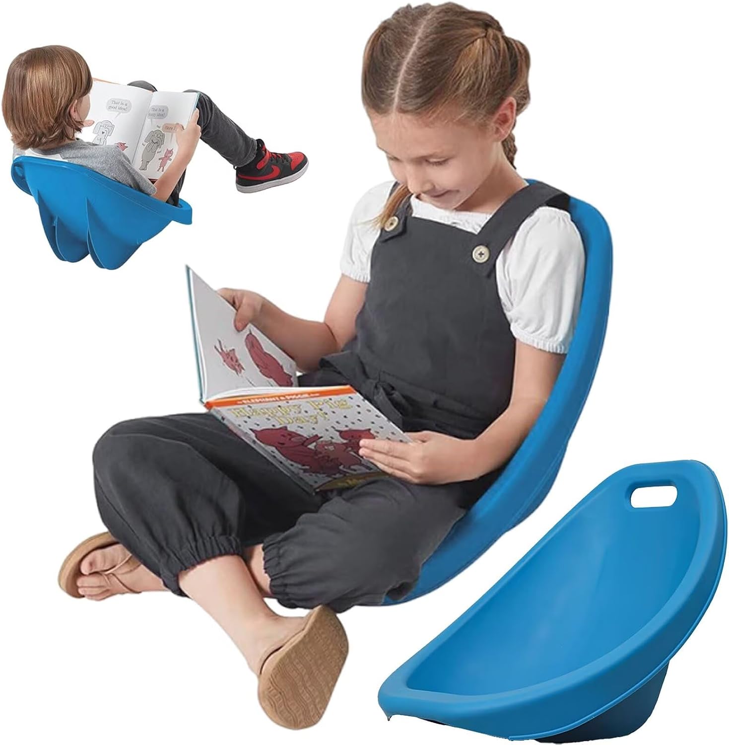 Floor Chair for Kids, 4 Packs Blue Sensory Rocking Chair, Portable Reading Chair with Back Support, Plastic Scoop Chairs for Classroom, Flexible Seating for Classroom, Scoop Rocker Chair for Toddler