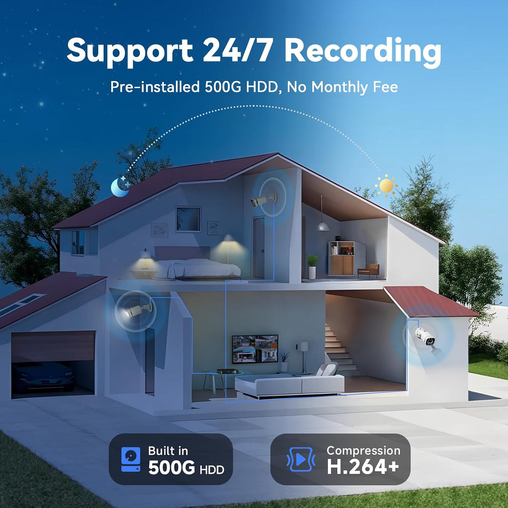 Wired Security Camera System Outdoor, 4 Channel 5MP Lite AHD TVI DVR Recorder with 500G HDD, 4pcs Wired Surveillance CCTV Bullet Camera Indoor Outdoor, Smart Motion Detection, Night Vision