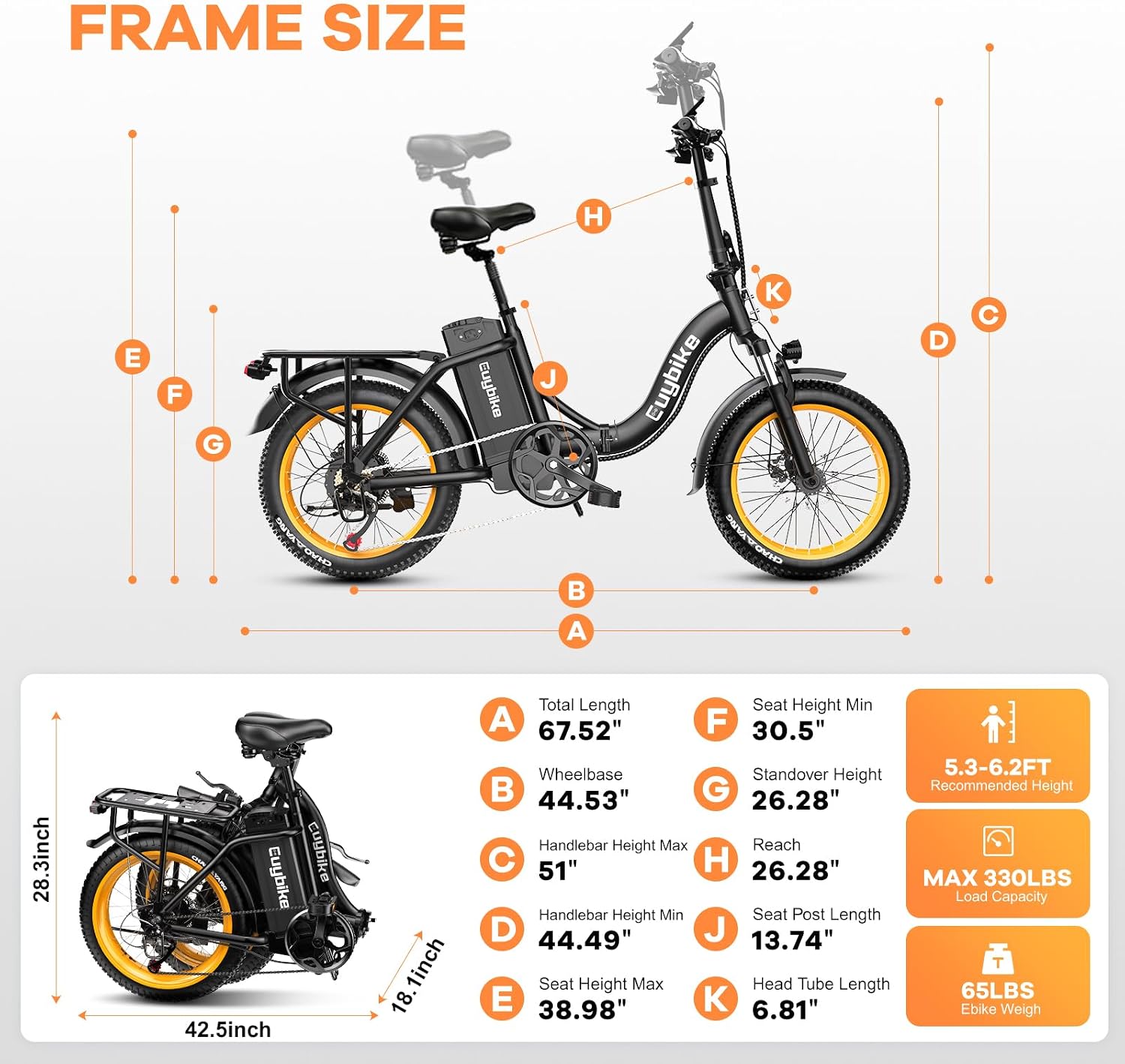 Auloor Foldable Electric Bike for Adults, Peak 1000W Brushless Motor 70Miles City Commuter Ebike, 48V 20AH Lithium Battery, 20' Fat Tire 7-Speed E-Bicycle with Front Suspension Colourful LCD Display