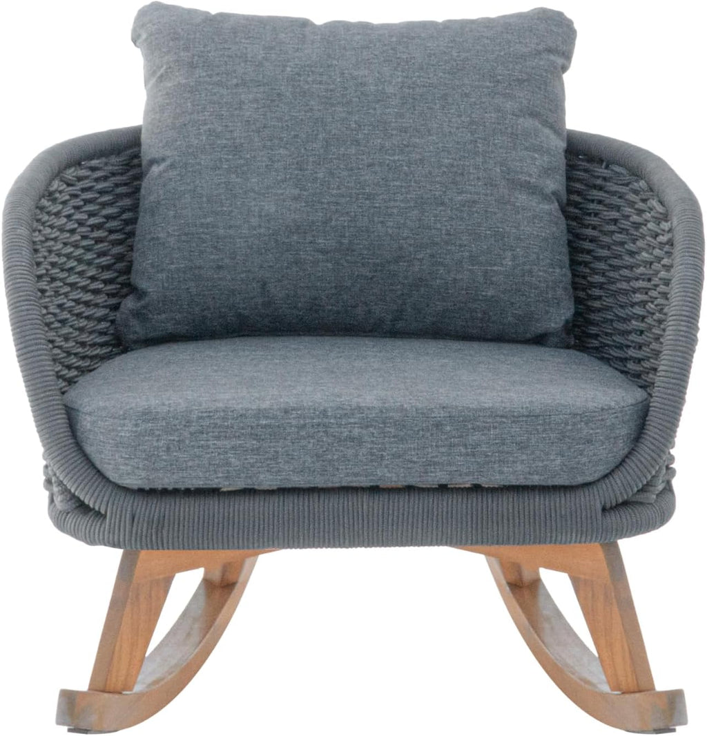 Christopher Knight Home Yusi Wooden Frame Rocking Chair Outdoor, Wicker Rocker Chair with Soft Cushions, Contemporary Patio Rockers, Rocking Accent Chair for Indoor/Outdoor, Gray + Natural