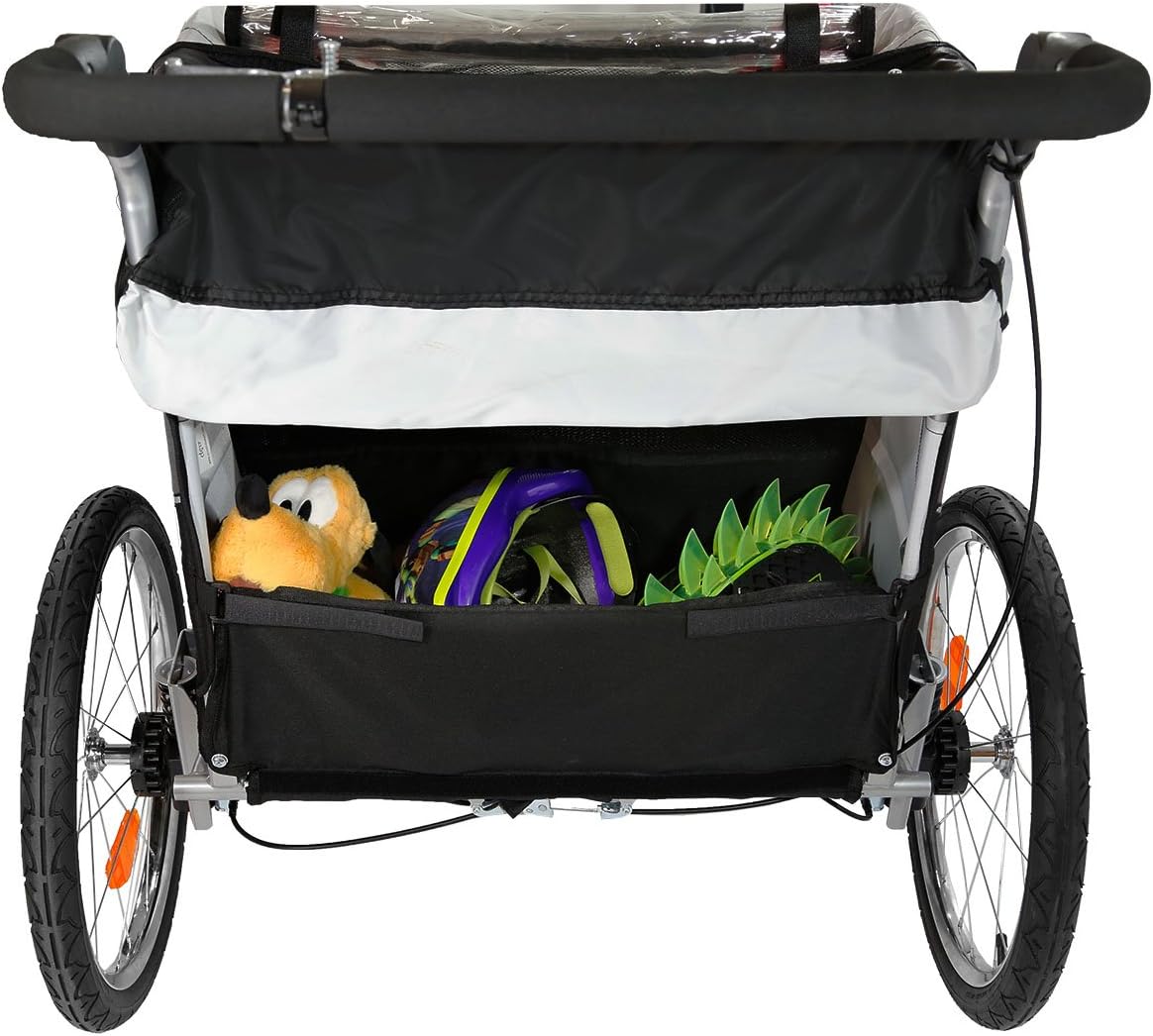 ClevrPlus Deluxe 3-in-1 Double 2 Seat Bicycle Bike Trailer Jogger Stroller for Kids Children | Foldable Collapsible w/Pivot Front Wheel