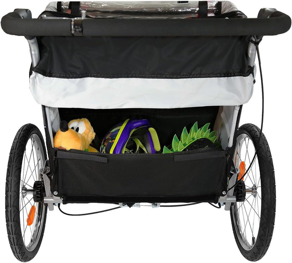 ClevrPlus Deluxe 3-in-1 Double 2 Seat Bicycle Bike Trailer Jogger Stroller for Kids Children | Foldable Collapsible w/Pivot Front Wheel